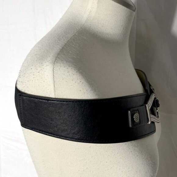 Vintage Black Silver Faux Leather Statement Belt - Picture 10 of 13